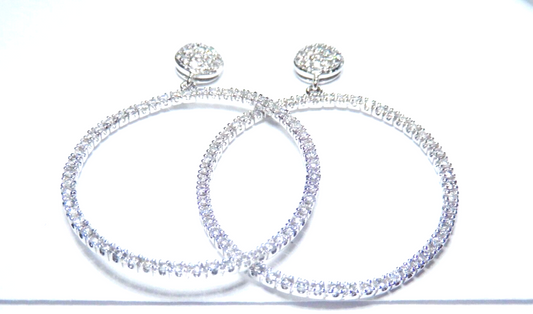 *NWT* 14K White Gold LARGE 32mm 1.50Ct Round 150 VS NaturalDiamond Hoop Earrings