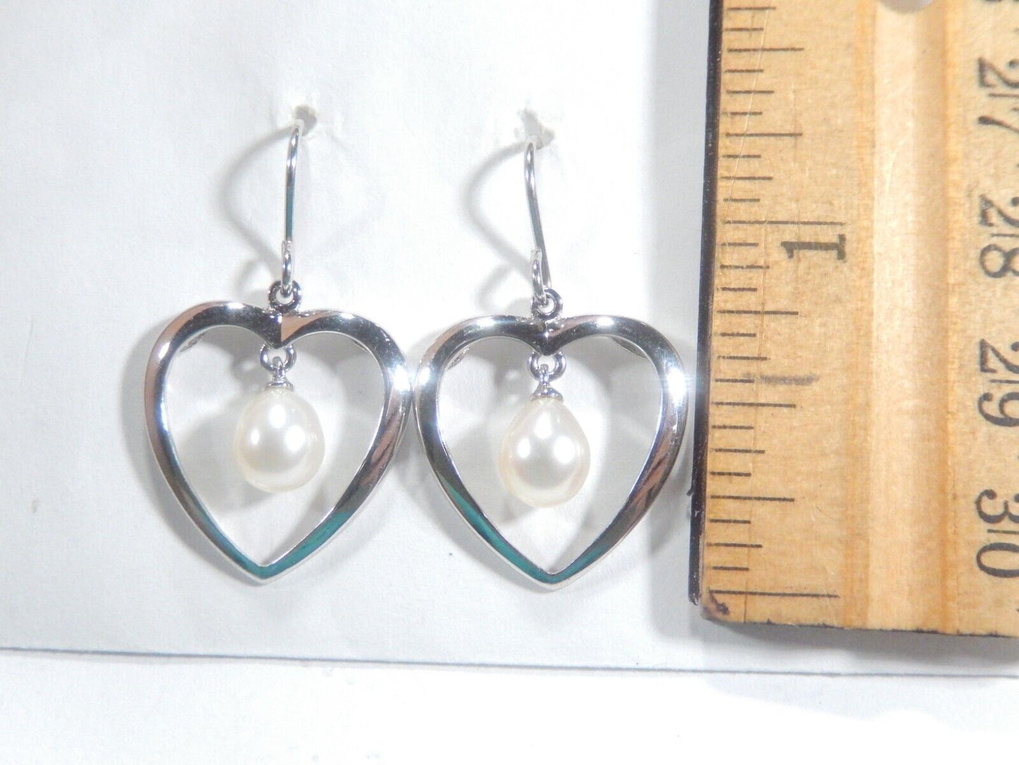 *VINTAGE*   "W2H"  Sterling Silver AAA Pearl Heart  Earrings