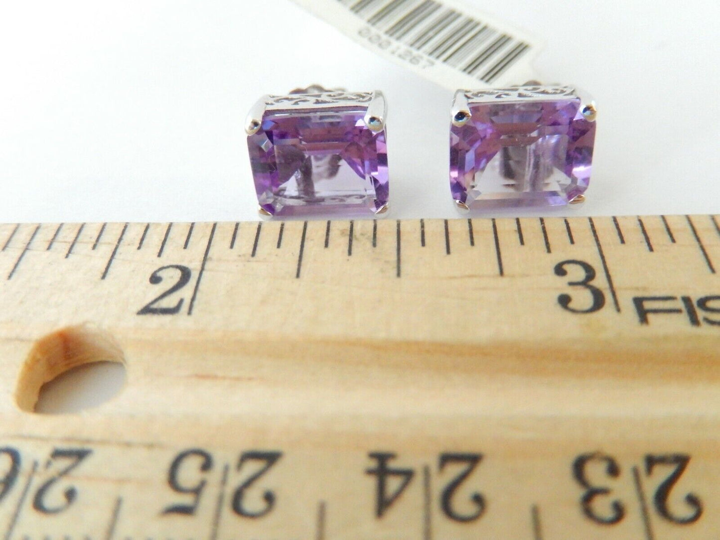 10K White Gold 10mm x 8mm Emerald Cut 6CT Amethyst Earrings In Filigree Settings