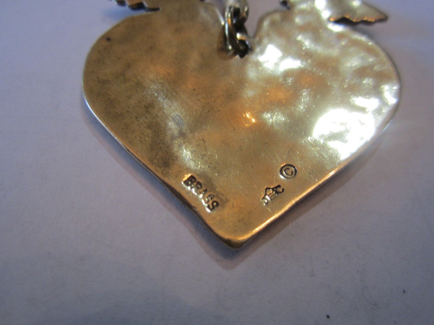 RETIRED RARE Large Jeep Collins Brass Heart with Angels Dangle Pendant HTF