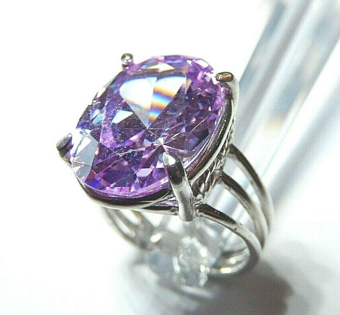 *NEW* 12CT Oval Amethyst 925 Sterling Silver Art Deco Statement Ring Size 7.25