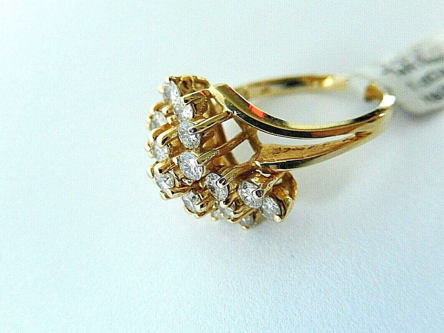 *VINTAGE* 14K Yellow Gold Natural Diamond Waterfall Cluster Cocktail Ring Sz 6.5