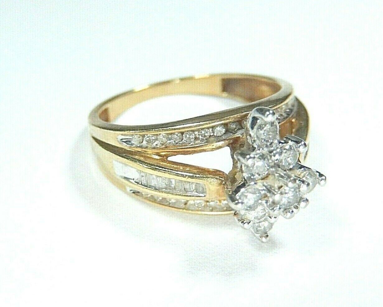 *VINTAGE* 10K Yellow Gold 1.00 CT Round & Baguette Diamond Ladies Ring Sz 7.5
