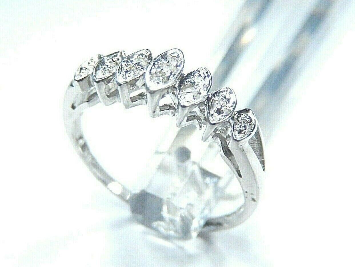 *NWT* 10kt White Gold 11 Round Diamond Marquise Setting Band Ring Size 6.75