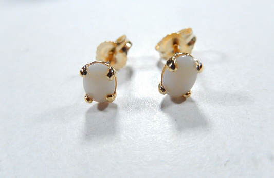 14K Yellow Gold Plated 6mm x 4mm 1.00 CT TW Oval Shape Opal Stud Earrings