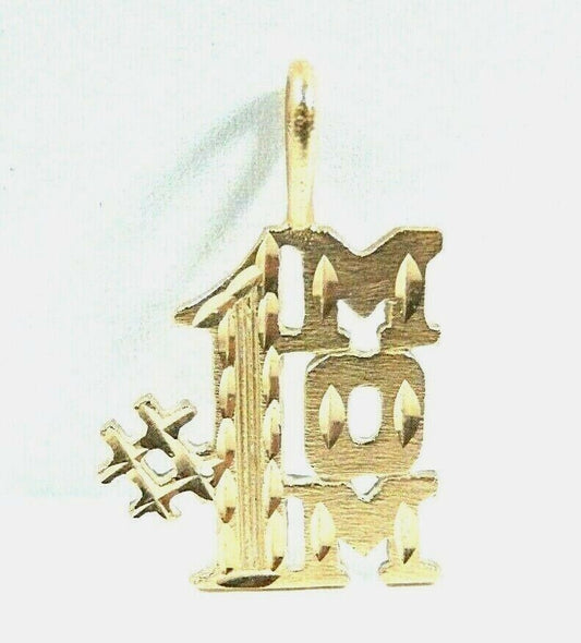 *NEW*  14K Yellow Gold #1 Mom Charm Pendant For Necklace or Chain 7/8" x 5/8"