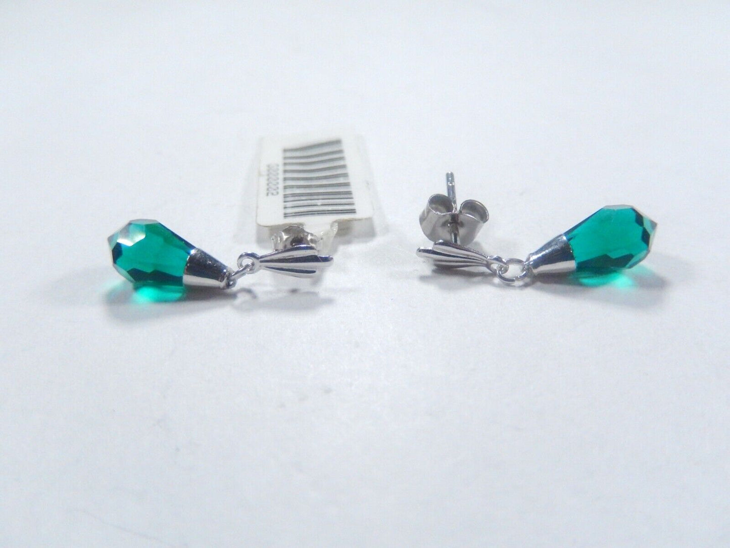 14K White Gold Lab-Created Emerald Briolette Drop/Dangle Earrings