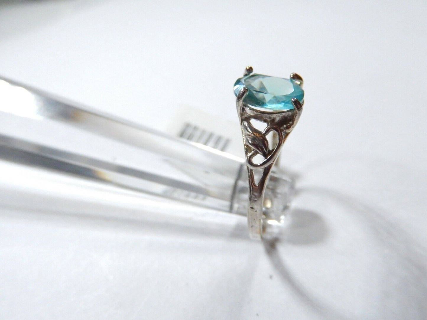 *VINTAGE* 1.25 CT Natural Blue Topaz Solid Sterling Silver Filigree Ring Sz 7.5