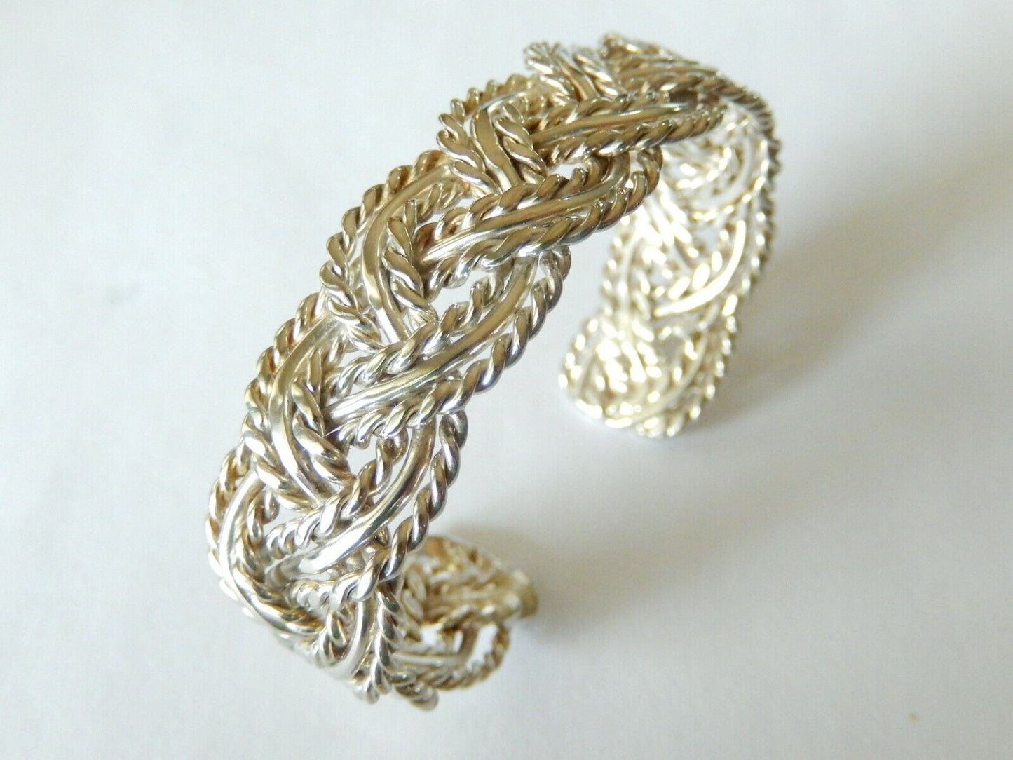 *VINTAGE*  Sterling Silver Handmade 19mm Wide 925 Braided Woven Cuff Bracelet