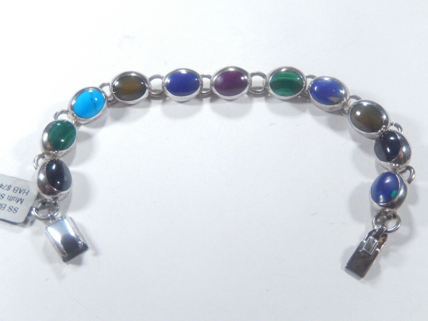 *VINTAGE*   Taxco Mexico Sterling Silver Multi Gemstone Bracelet 7"