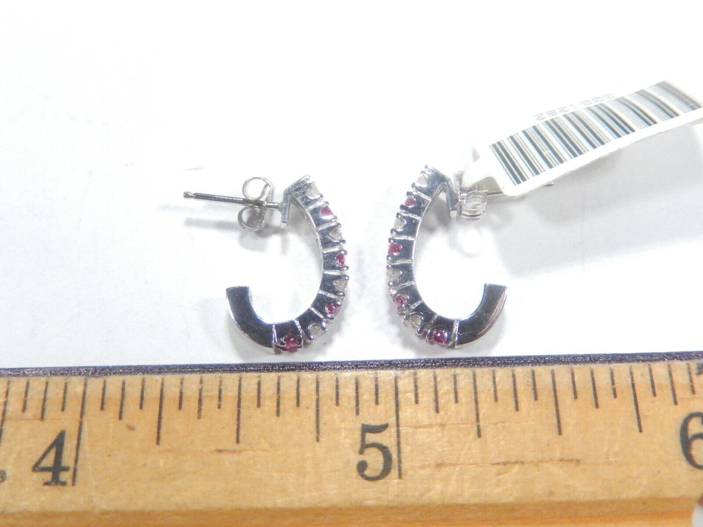 14K White Gold .50CT Natural Ruby & Diamond J Hoop Earrings
