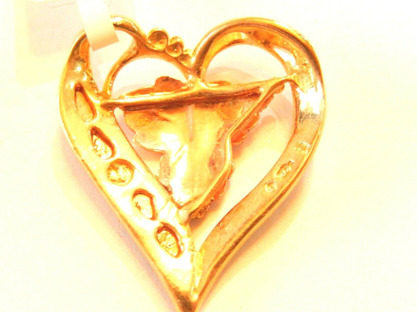 *VINTAGE*  10K Solid Yellow & Rose Gold Diamond Cut Flower Leaf Heart Pendant