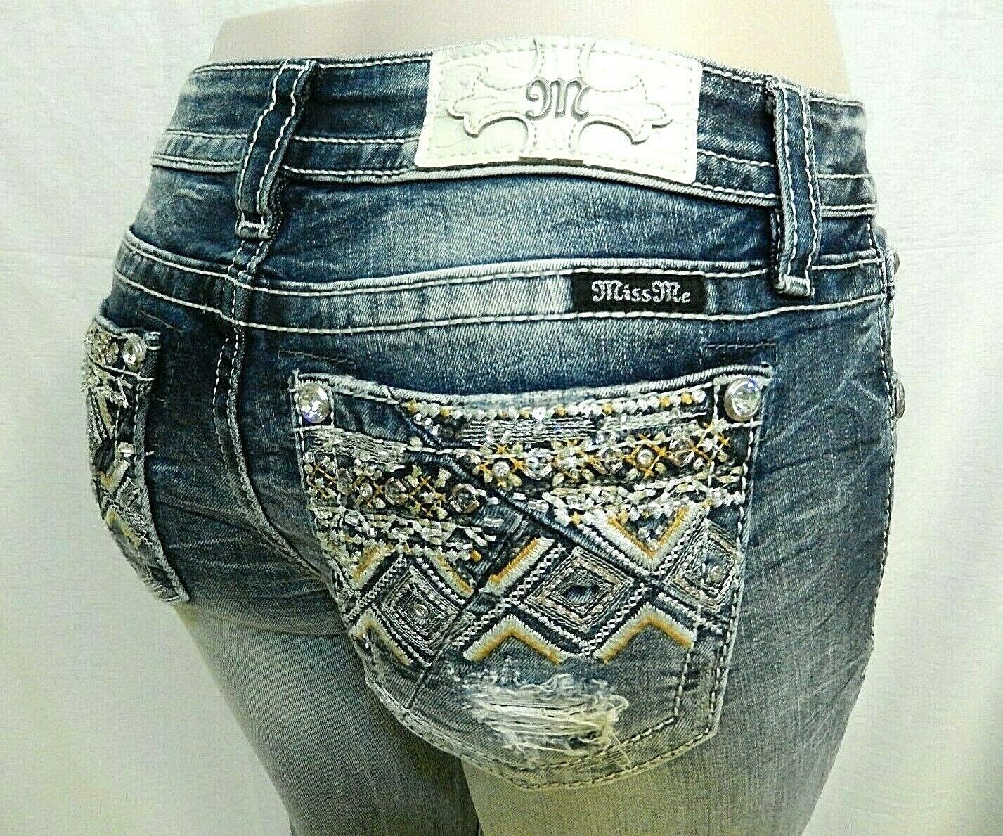 *NWT* Miss Me M3103FA Cuffed Ankle Skinny Jeans Embroidery Lt Blue Size 27 x 27