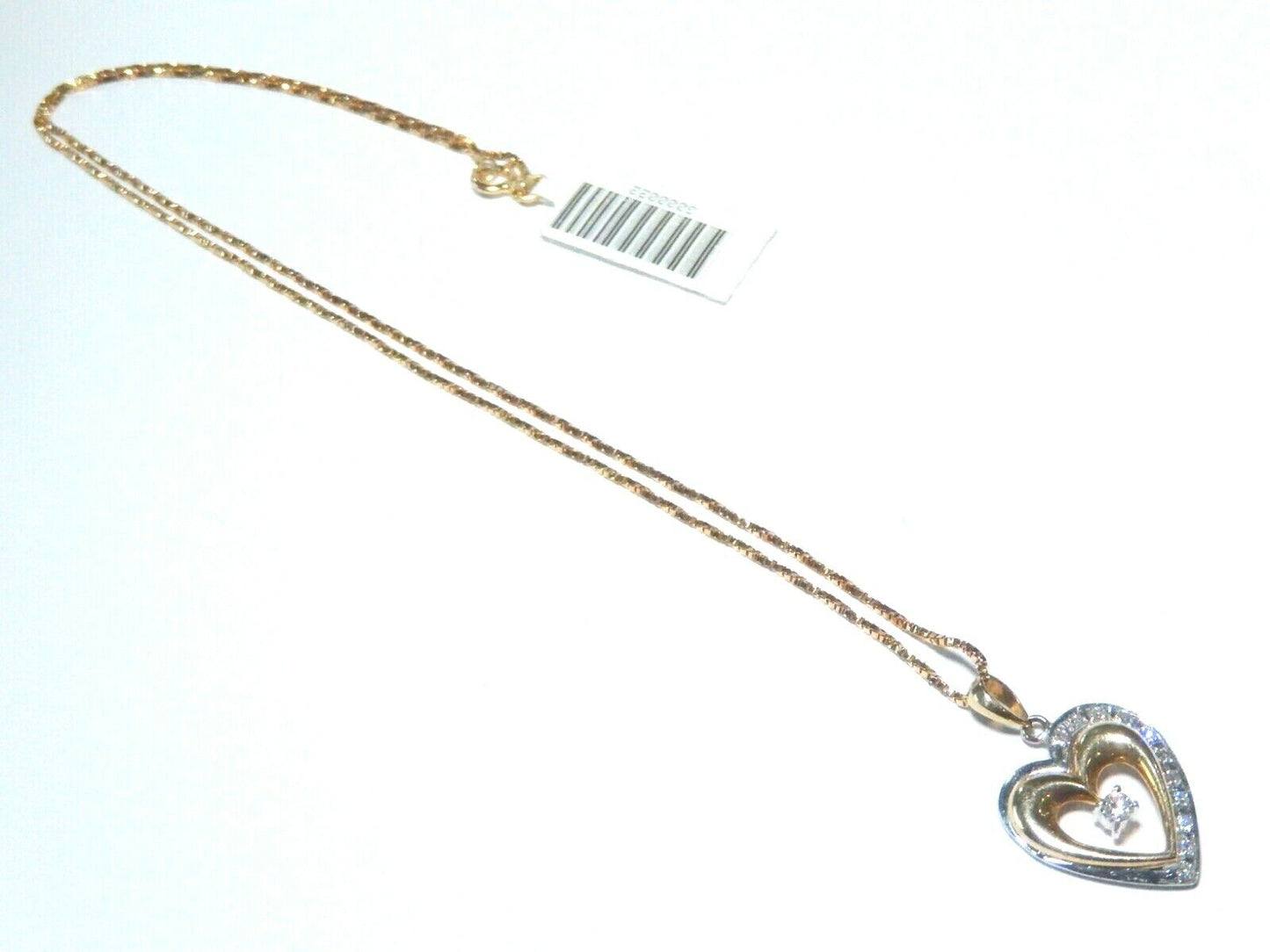 *VINTAGE*  14K Two Tone Gold Natural  Diamond Heart Pendant w/16" 14K YG Chain