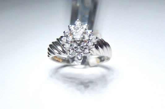 *VINTAGE* 10K White Gold 1/3CT Natural Diamond Halo Engagement Wedding Ring 6.5