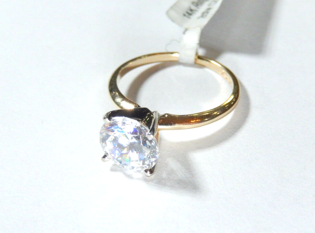 Real 14k Yellow Gold 2.00 CT Round CZ Solitaire Engagement Wedding Ring Sz 5.25