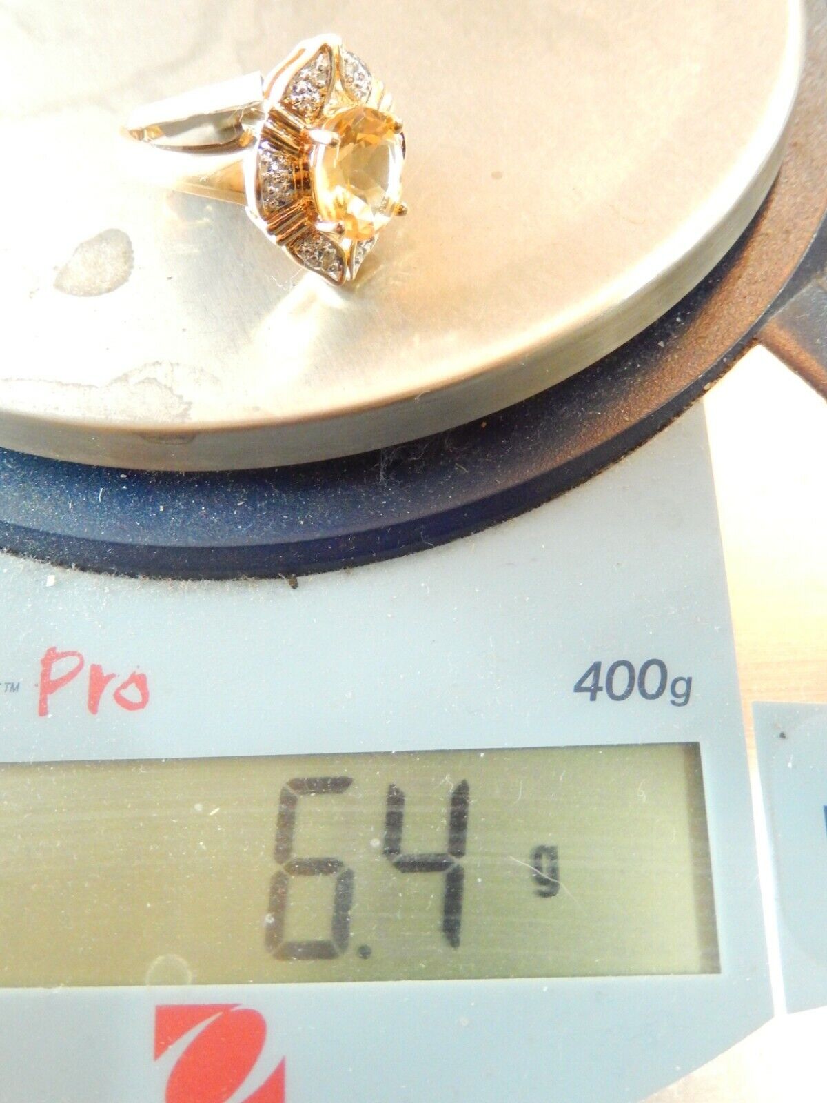 14k Yellow Gold Vermeil Sterling  10.0CT Citrine & Natural Diamond Ring Sz10.25