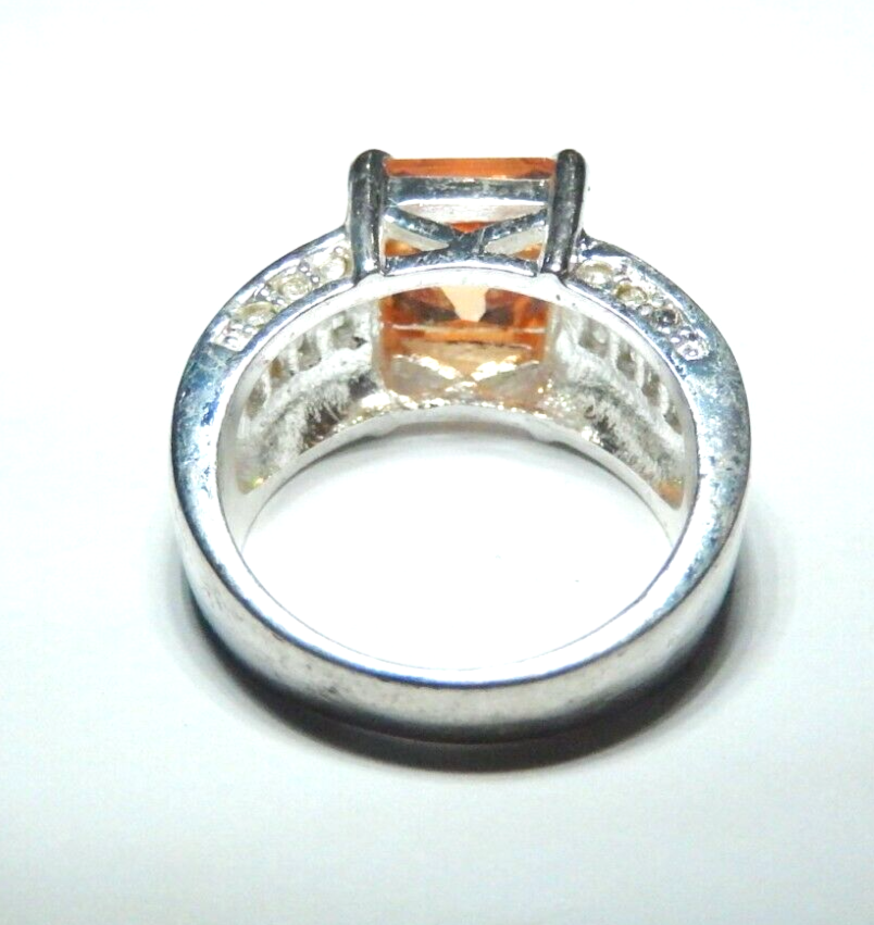 *VINTAGE*  Sterling Silver 5.0 CT Citrine  and CZ Ring  Size 8