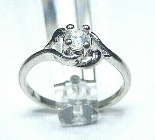 *VINTAGE* Solid Sterling Silver Cubic Zirconia Solitaire Engagement Ring Sz 6.75