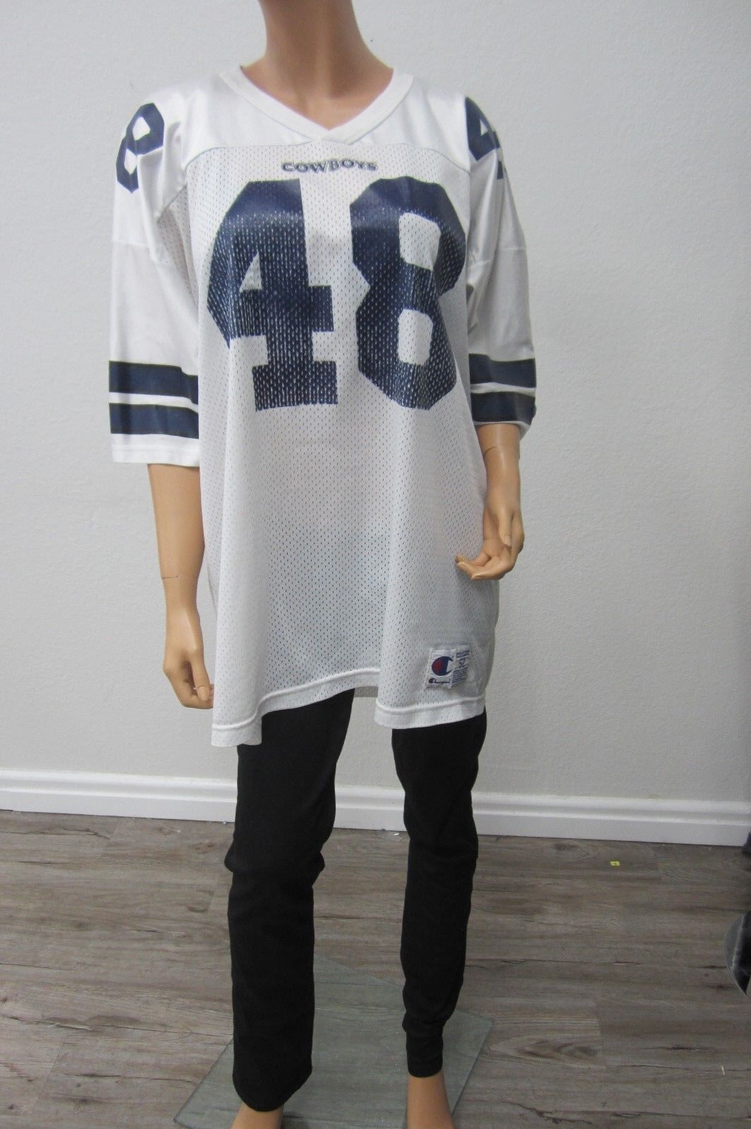 VTG Champion Daryl "The Moose" Johnston Dallas Cowboys White Jersey #48 Sz XL 52