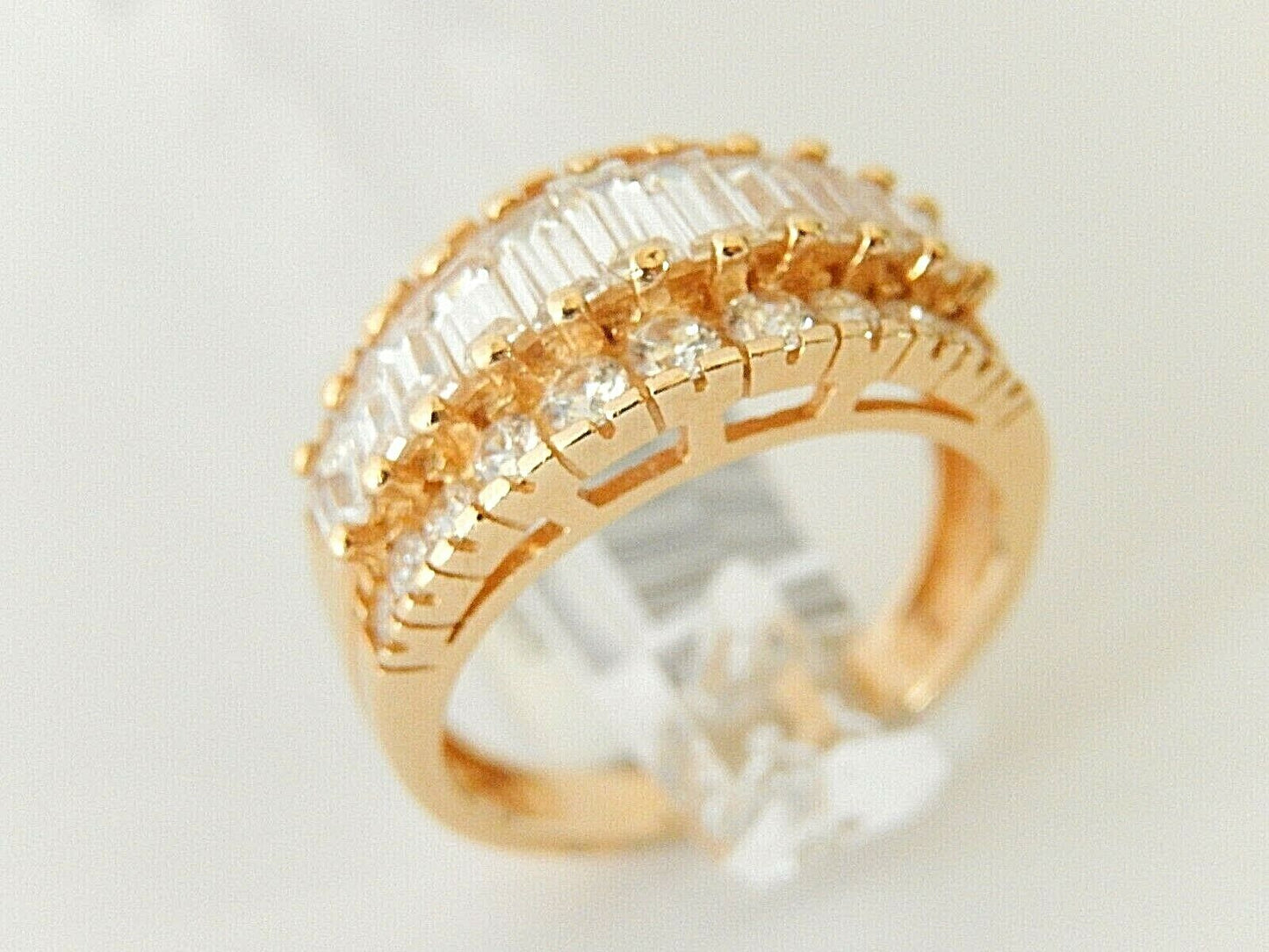 14K Solid Yellow Gold 1 CT Emerald & Round Cut CZ Wedding Engagement Ring Sz 6.5