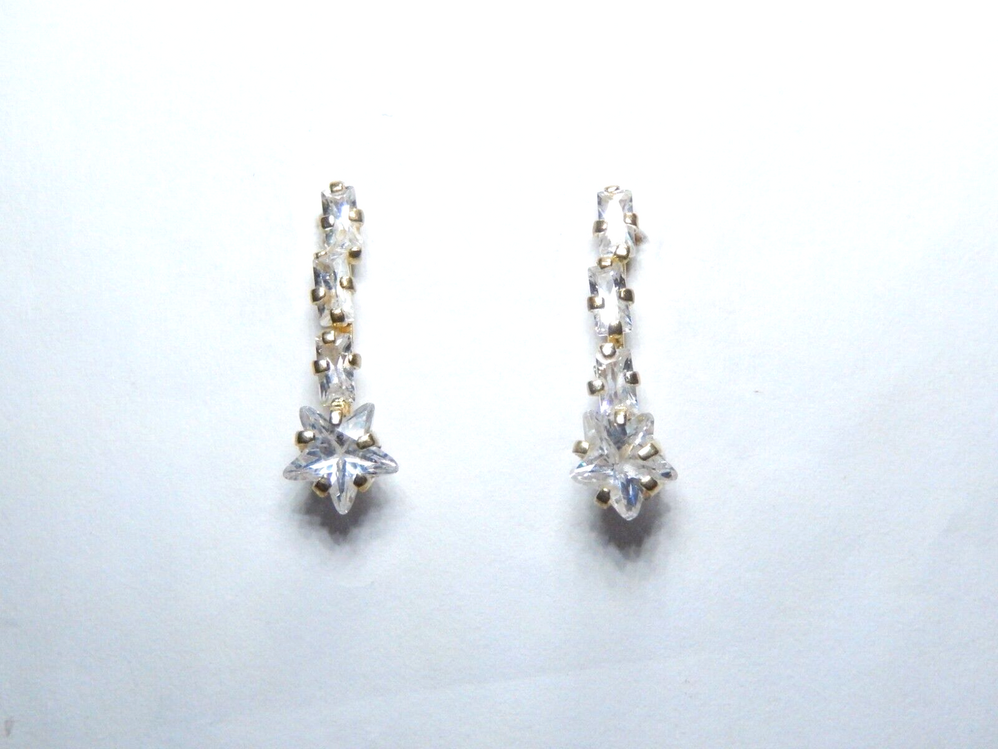 *VINTAGE*  10K Yellow Gold Drop Dangle CZ Waterfall Earrings