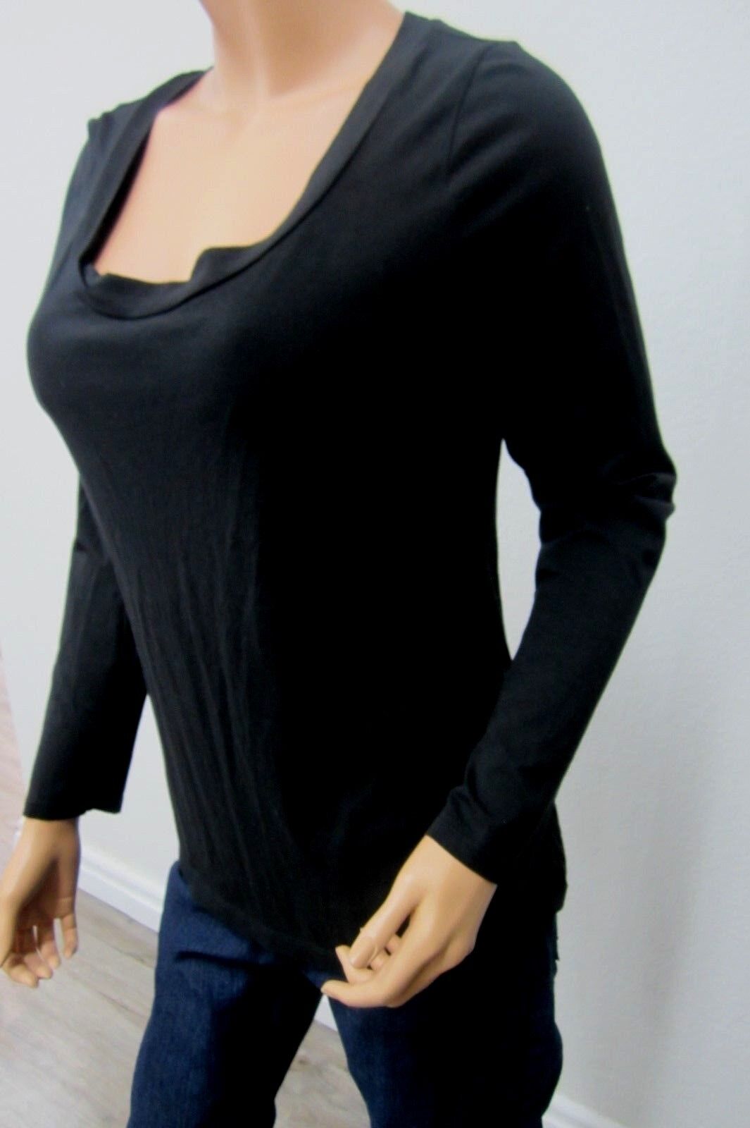 Ann Taylor LOFT Black Cotton Blend Longsleeve Scoop Neck Career Top - Size L