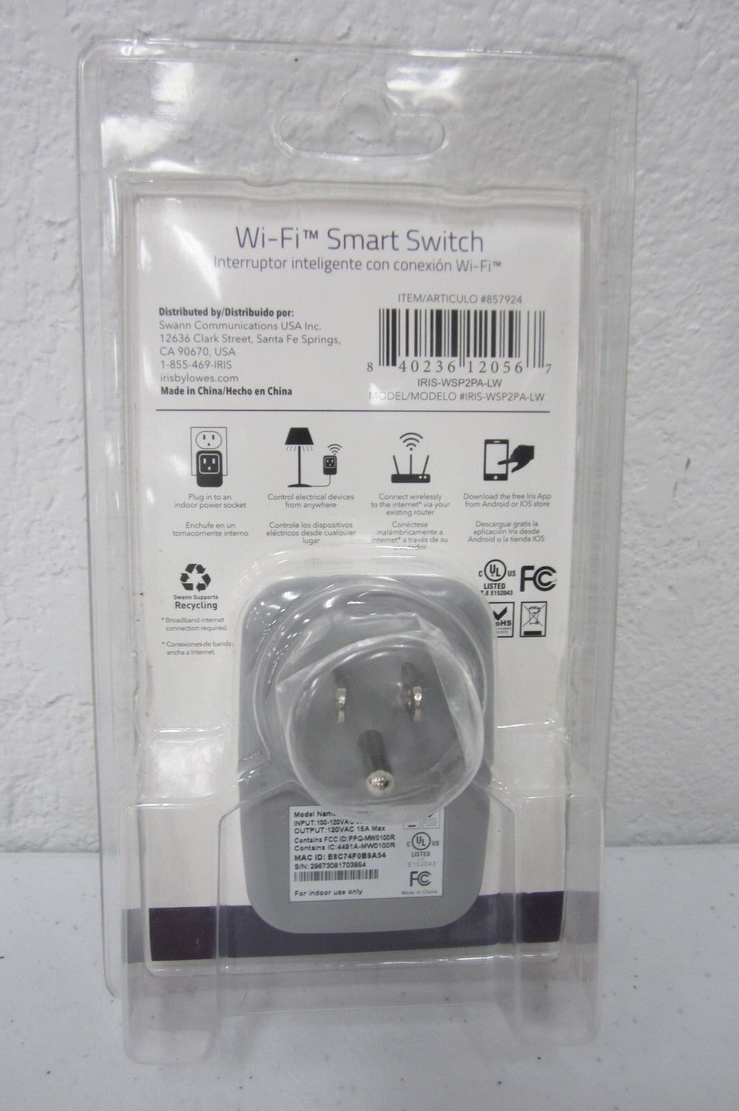 NEW   Iris Wi-Fi Smart Switch 857924 IRIS-WSP2PA-LW