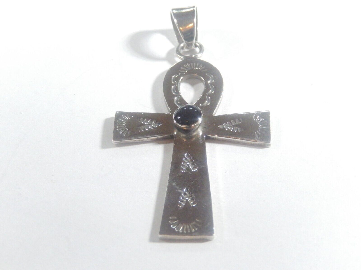 *VINTAGE*  LARGE  Mexico Taxco .925 Sterling Silver Black Onyx Cross Pendant