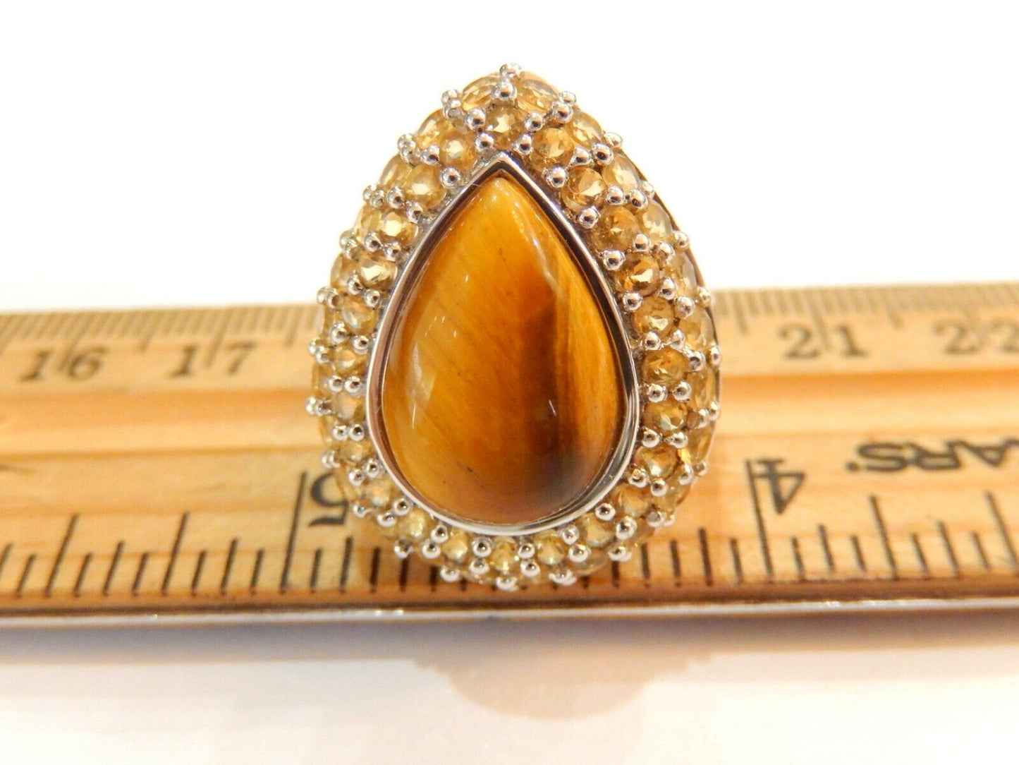 Tiger's Eye & Citrine Sterling Silver STATEMENT Gemstone Ring Size 6.5