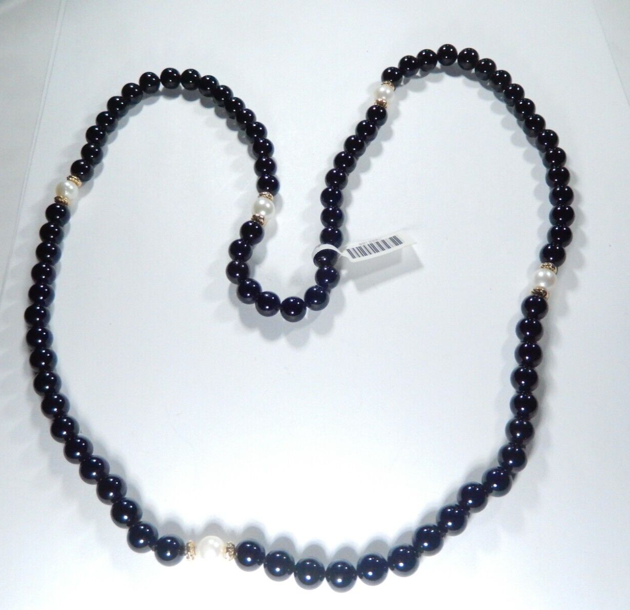 14 KT Gold Beads & 8.0 mm Pearl and 8.0mm Black Onyx Beaded 28" Necklace