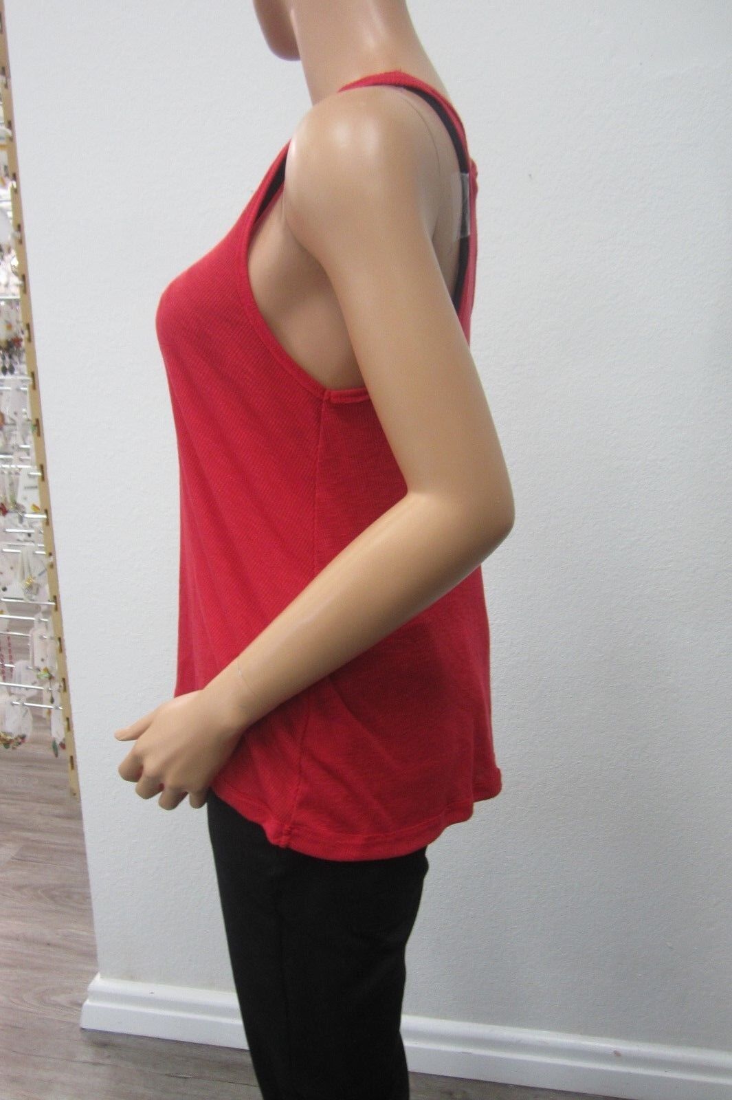 NEW-Free People Womens Tank Top Ribbed Red Sexy Fit Bohemian Cotton Blend Sz S/P