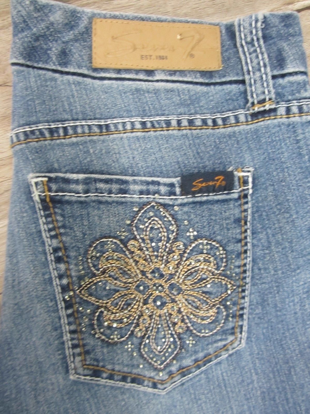 Womens 7 For All Mankind Jeans Bootcut Medium Wash Rhinestones Bling Pockets
