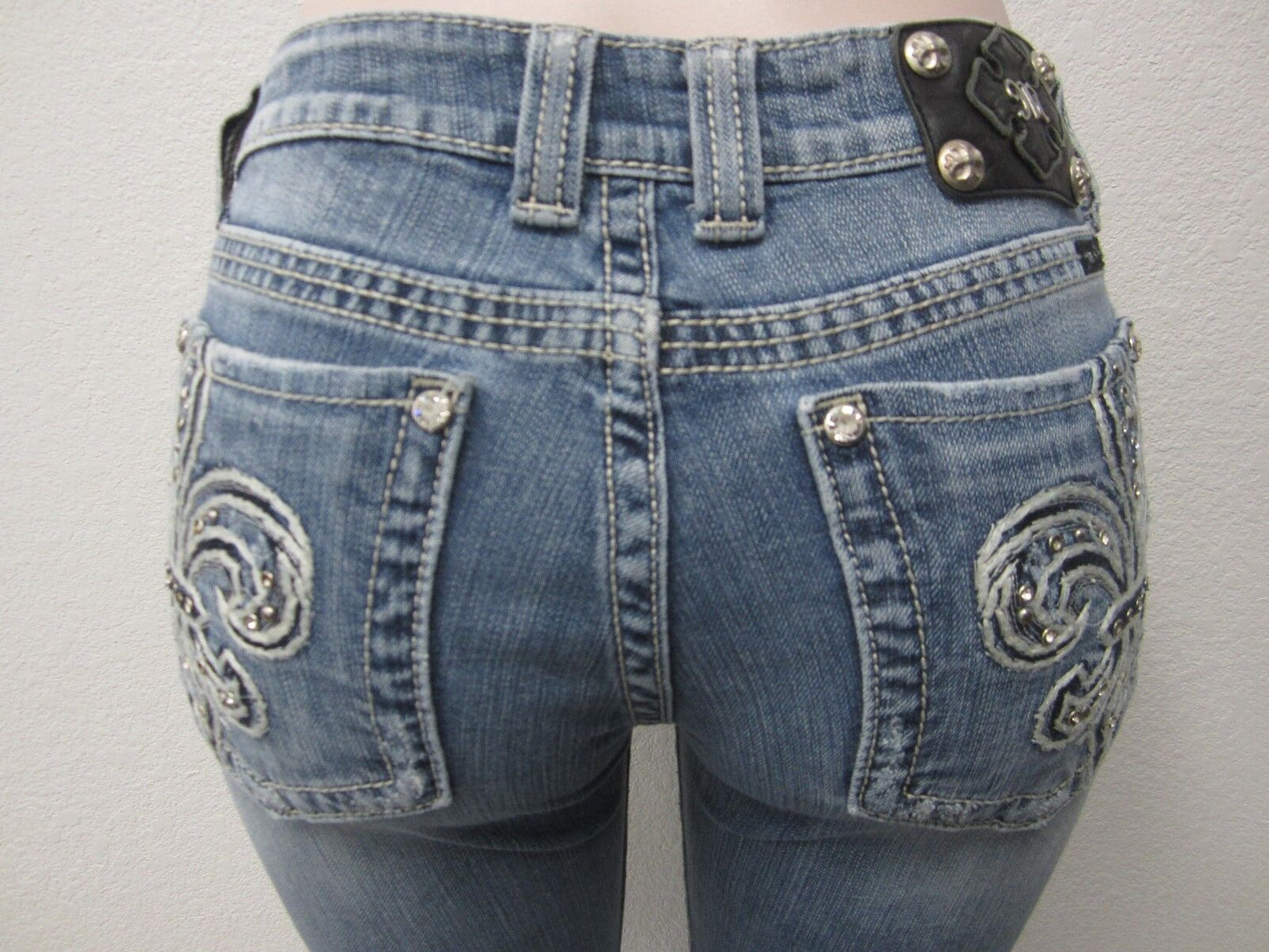 MISS ME WOMEN'S JEANS JP5109 BOOT CUT DISTRESSED BLING Fleur Pockets  30 X 32.5