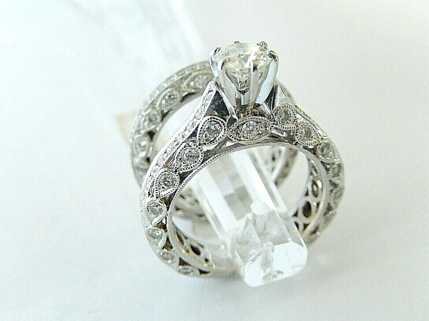 18K WHITE GOLD NATURAL 2.5 CTW DIAMOND ENGAGEMENT RING WEDDING BAND SET SIZE 6.5