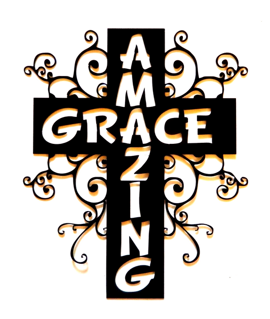 *NEW* 14ga. Amazing Grace Cross -18" x 13.5" -Metal Wall Art Black Powder Coated