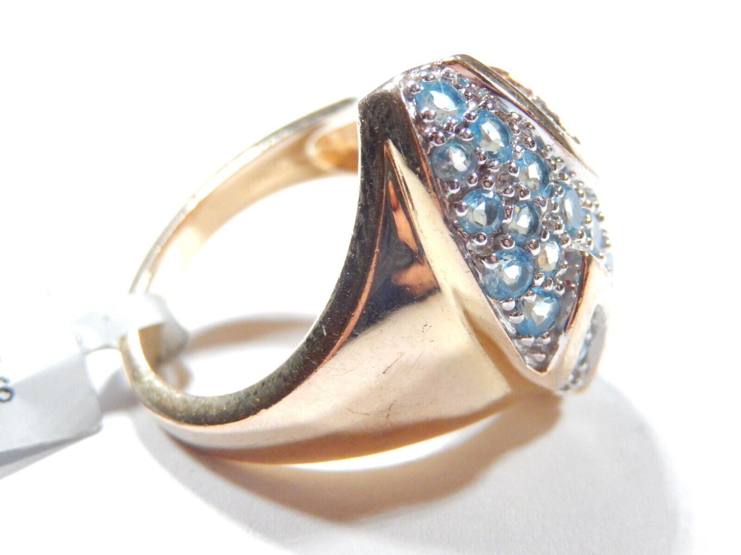 *STATEMENT RING* Sterling Silver 925 Gold Vermeil Blue Topaz Cluster Ring Size 7