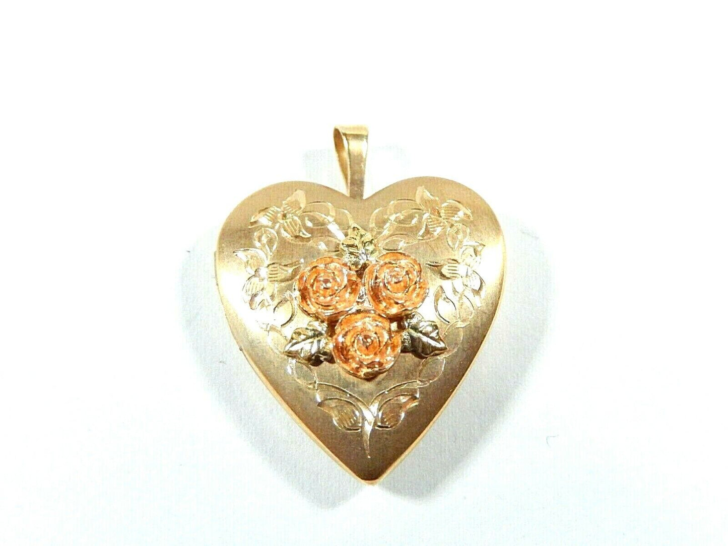 *VINTAGE*  14k Yellow & Rose Gold 20mm x 25mm Rose Heart Two Picture Locket