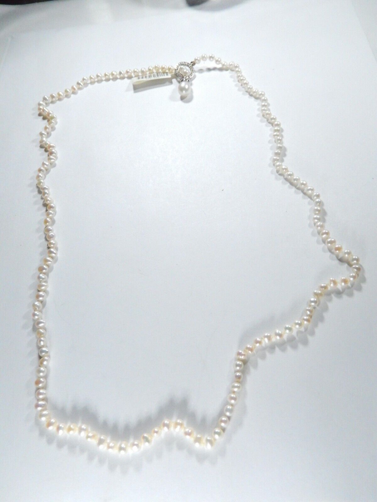 *VINTAGE*  14k White Gold  4.25 mm 24" Pearl Necklace with Slide Diamond Clasp