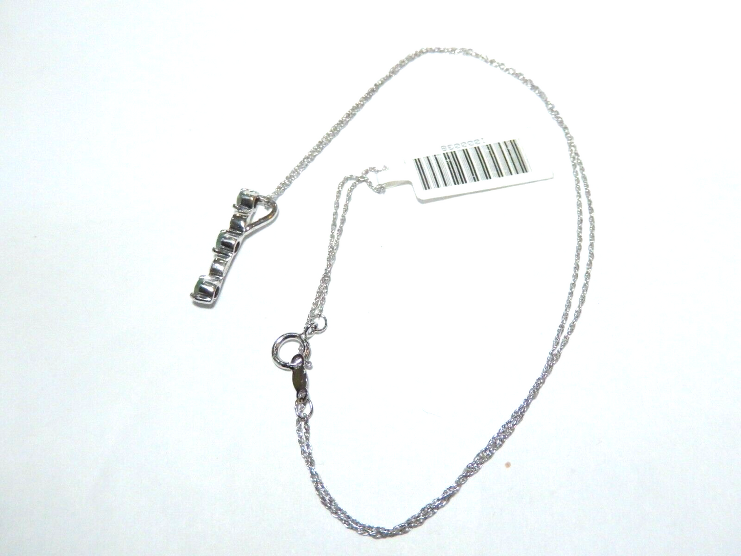14KT WHITE GOLD 3 STONE PAST PRESENT FUTURE .33CT EMERALD PENDANT w/18" Chain