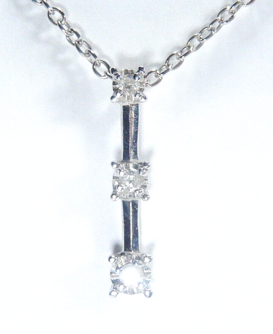 10 Karat White Gold Three Diamond Past Present Future  Pendant w/18"chain