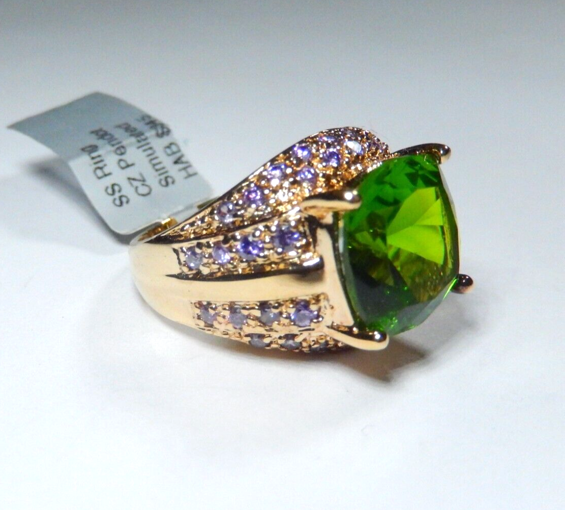 STUNNING LADIES  18K VERMEIL  STERLING PERIDOT & AMETHYST LAB  DOME RING SZ 7