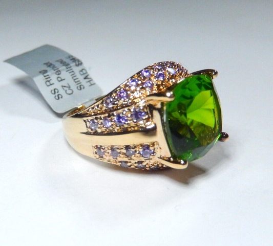 STUNNING LADIES  18K VERMEIL  STERLING PERIDOT & AMETHYST LAB  DOME RING SZ 7