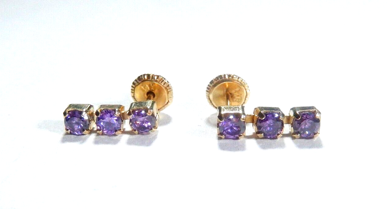 *VINTAGE*  14K YELLOW GOLD  AMETHYST 7/16" DROP DANGLE  EARRINGS