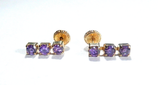 *VINTAGE*  14K YELLOW GOLD  AMETHYST 7/16" DROP DANGLE  EARRINGS