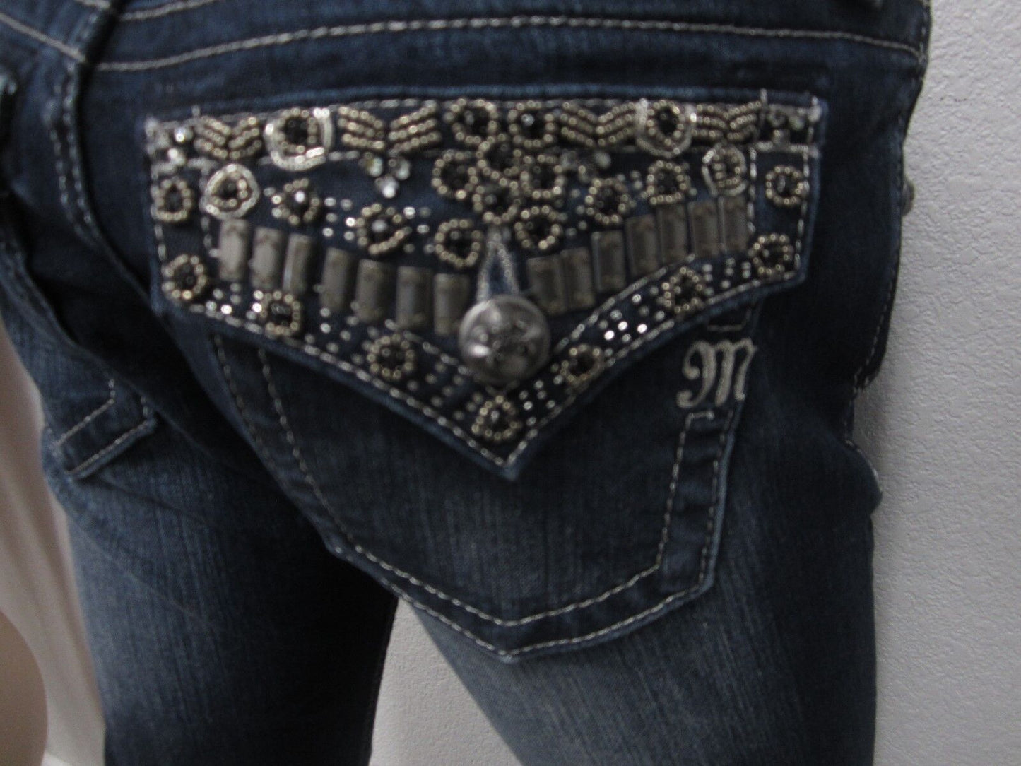 NWT Miss Me womens jeans JP4656B12 "Beaded Beauty" Boot Cut Med Blue Size 26x33