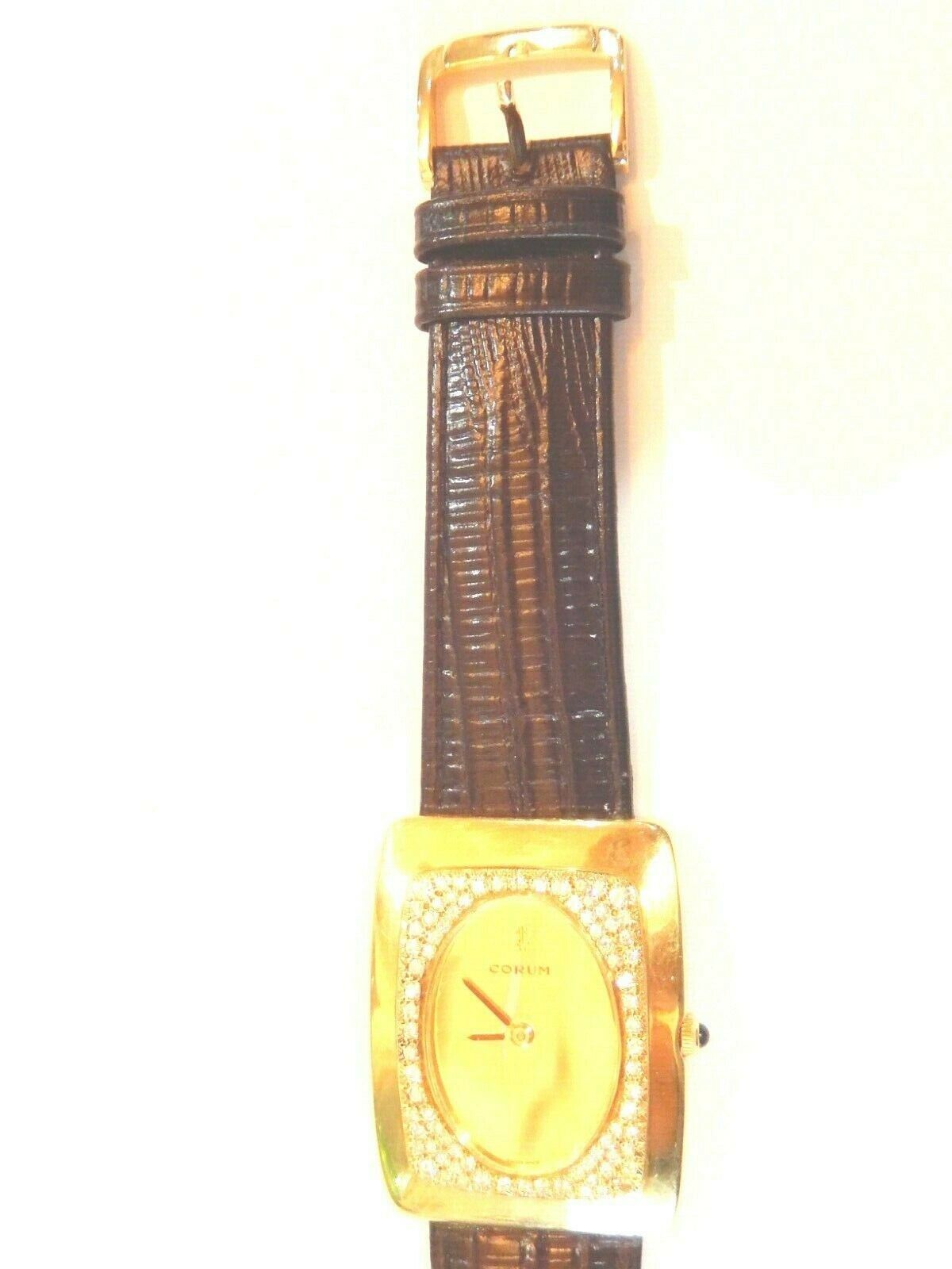 Men's CORUM 18k Yellow Gold & 82 VS Diamond Hand-Winding Watch w/ Leather Band