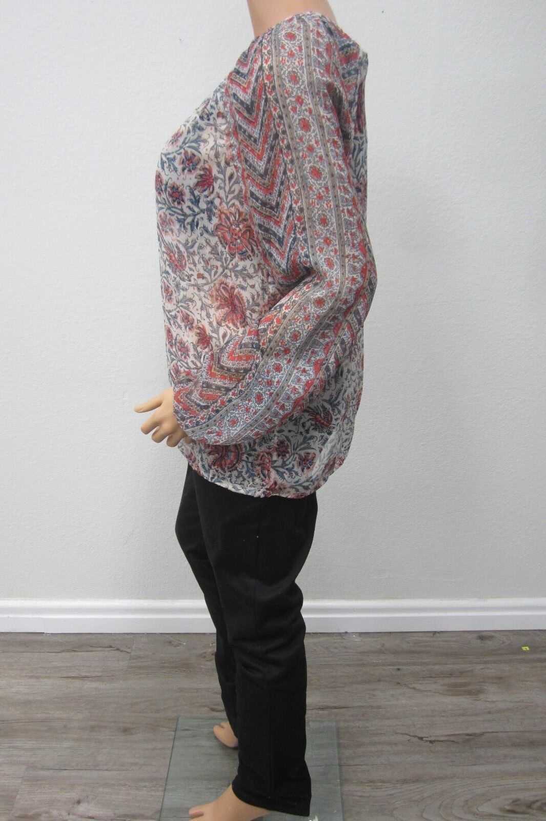 *NWT* Lucky Brand SUPER CUTE  Floral Sheer Panel Long Sleeve Blouse Top Size Med