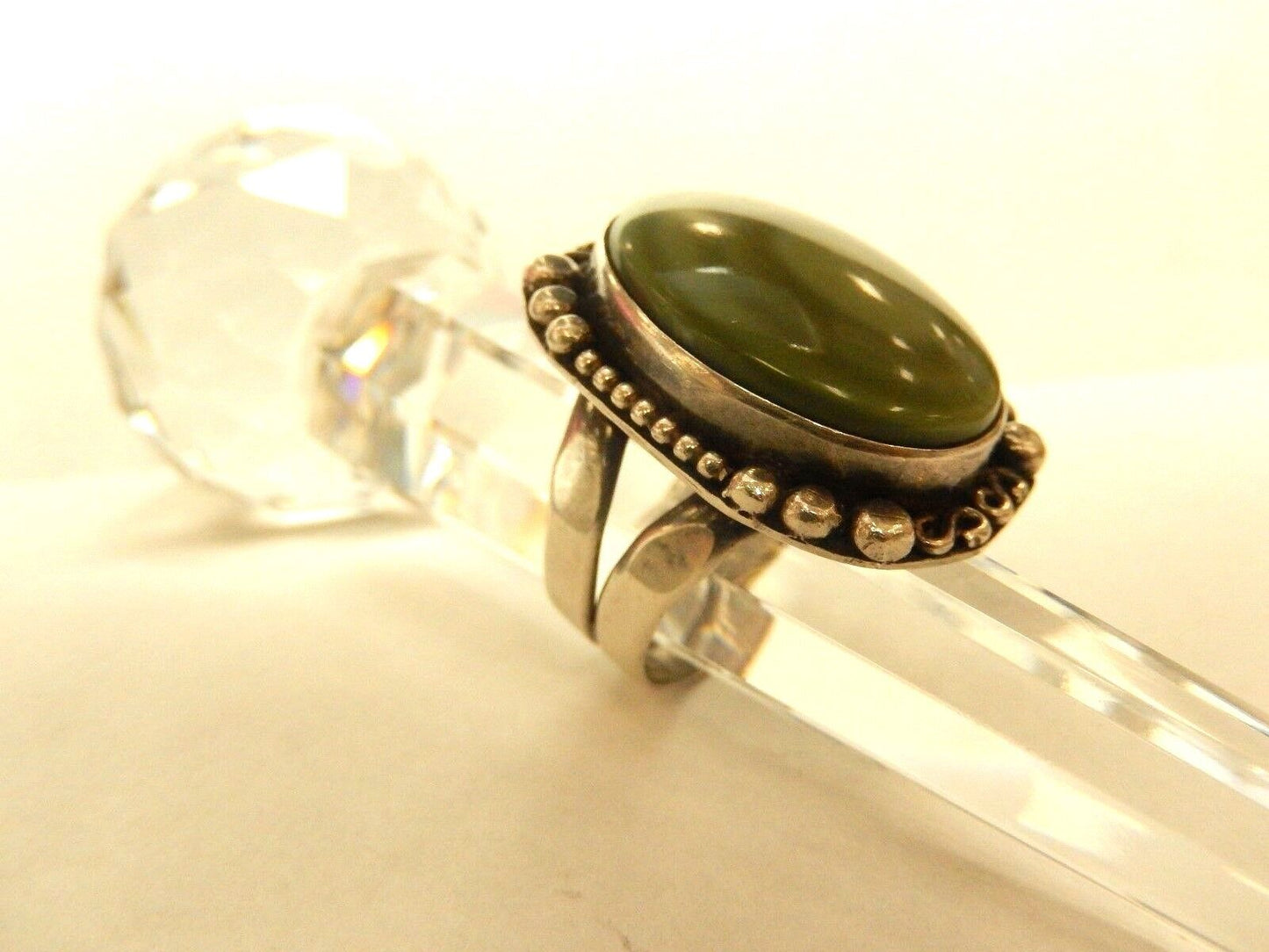 Exquisite  Vintage  Large Green Aggate Mens Ring Sterling 18.54 gr Size 12.5