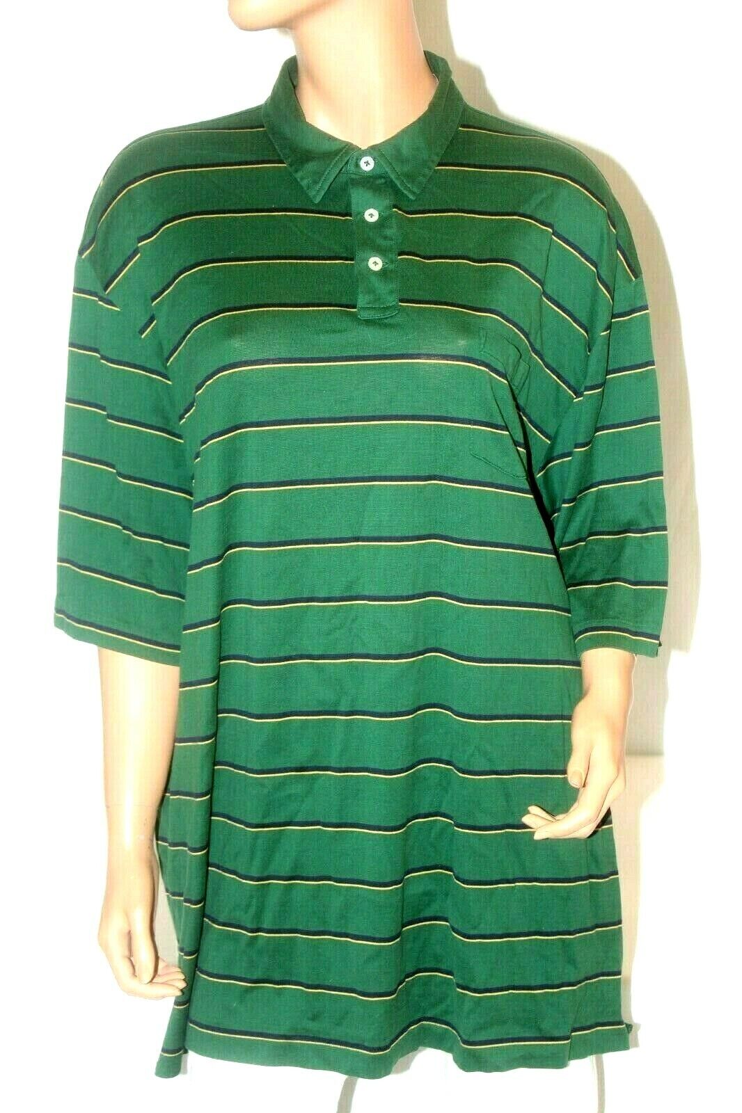 Polo Golf Ralph Lauren Shirt Mens XXL Short Sleeve Green w/ Navy- Yellow Stripe